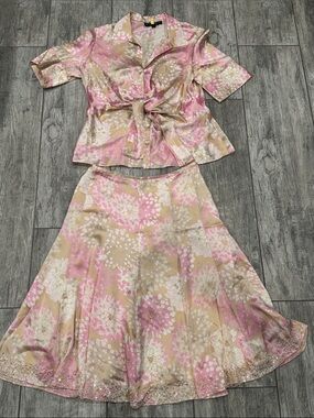 Lafayette 148 NY Pink & Beige Floral Two-Piece Set